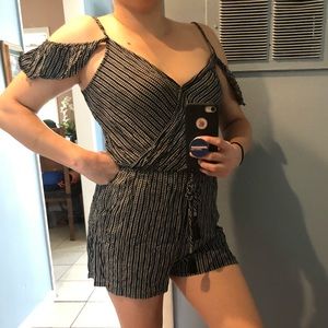 Strap V-neck Playsuit Striped Beach Romper